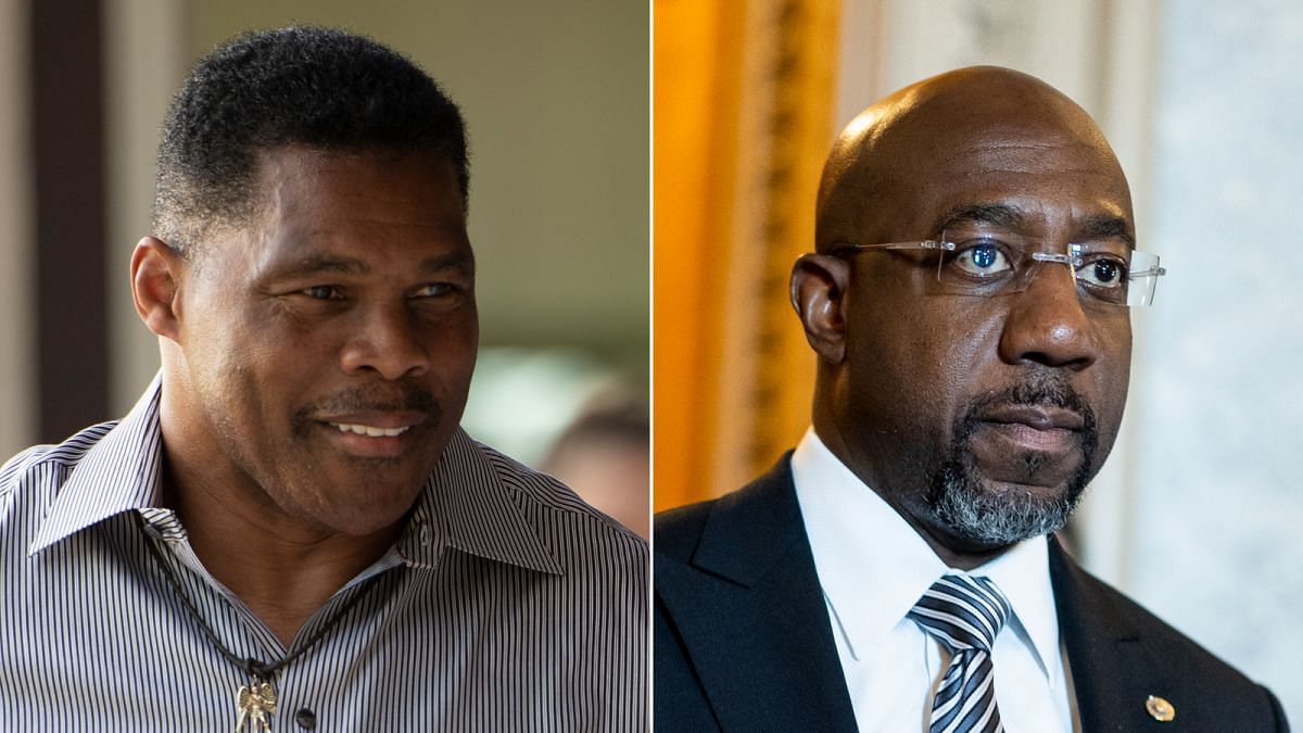 Walker (l) and incumbent US Senator Raphael Warnock of Georgia (r)